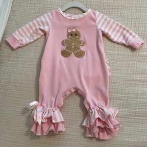 Marie Nicole pink and white gingerbread girl romper